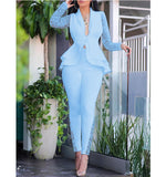 WENKOUBAN 2022 new hot-selling fashion women's suit ruffled blouse printed trousers elegant temperament 2-piece commuter office lady suit