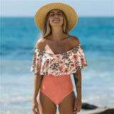 Wenkouban One Piece Swimsuit Swimwear Women Print Ruffle Swimsuit Bodysuit Monokini Female Padded Bathing Suits Beach Wear Summer
