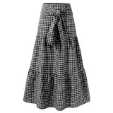 Fashion Women Vintage Maxi Skirts High Waist Plaid Long Skirts Bohemian Casual Loose Belted Pleated Party Skirt Oversized