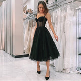 AE759 Black Polka Dot Tulle Short Prom Dresses Velour Tea Length Evening Gown 2022 Hot Sale Women Wedding Party Dresses