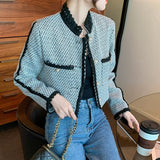 Wenkouban 2022 Autumn New Women High Quality  Single-Breasted Tweed  Stand Collar Long Sleeve  Jacket