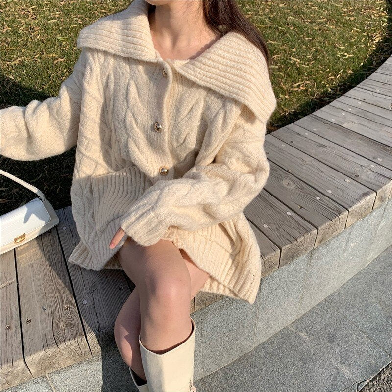 Wenkouban 2022 New Autumn Winter Female Cardigan Thicken Warm Knit Sweater Coat Single-Breasted Knitted Women Jacket