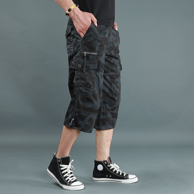 Wenkouban Back To School Male Shorts Multi Pocket Summer Loose Zipper Breeches Khaki Grey Plus Size Short Pant Casual Cotton Black Long Mens Cargo Shorts