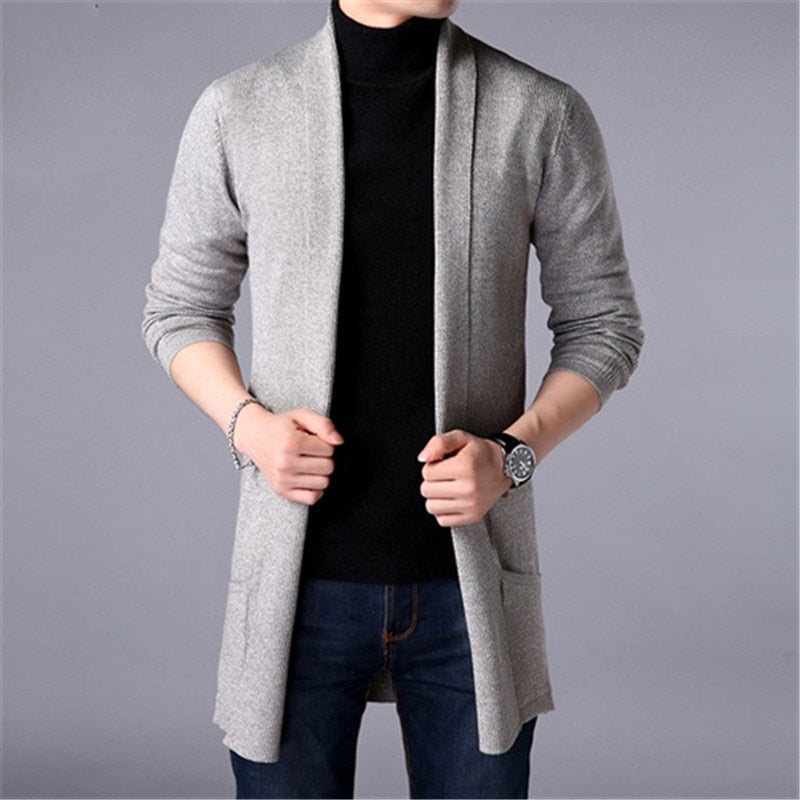 Sweater Coats Men New Fashion 2020 Autumn Men's Slim Long Solid Color Knitted Jacket Fashion Men's Casual Sweater Cardigan Coats