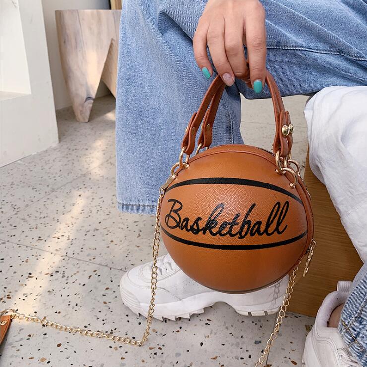 Wenkouban Bake To School Small Personality Basketball Hand Bag Fashion Women Chains Handbag Creative Letter Shoulder Messenger Bag Female Mini Round Tote