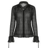 Sexy Mesh Blouses Women Y2K Long Sleeve Transparent Shirt Elegant Streetwear See Through Button White Top