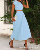 Wenkouban  Fashion Sleeveless Short Top Long Half Skirt New