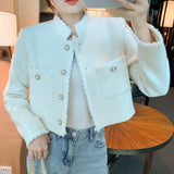 Wenkouban 2022 Autumn New Women High Quality  Single-Breasted Tweed  Stand Collar Long Sleeve  Jacket