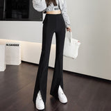 Wenkouban Split Zipper Buttons Women Trousers Korean Fashion Casual Office Lady Black Flare Pants Female High Waist Long Pants S-XL