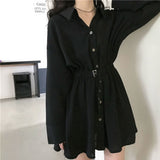 Wenkouban Goth Long Sleeve Dress Women Plus Size Harajuku Punk Black Mini Dresses Autumn Lace Up High Waist A-Line Vintage Gothic Clothes