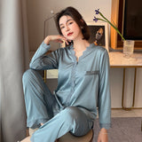 New Women's Pajamas Set Vintage V Neck Lace Sleepwear Silk Like Nightie Leisure Home Clothes Nightwear Pyjamas Femme