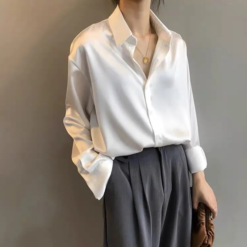 Autumn 2021 Womens Clothing Silk Shirt Vintage Blouse Women Sheer Top Women Long Sleeve Dress Shirt Plus Size Woman Overshirt