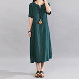 Sundress Women Vintage Linen Summer Dress 2022 Casual V Neck Short Sleeve Pockets Casual Loose Midi Vestido