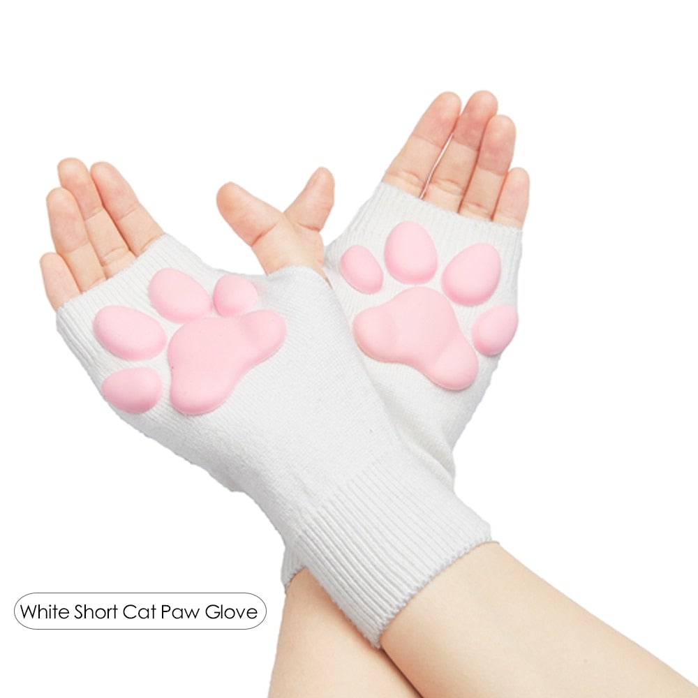 Wenkouban 3D Silicone Cat Paw Gloves Socks Stockings Cute Kitten Fingerless Mittens Pawpads Gloves Women Girls Christmas Halloween Cosplay 1231