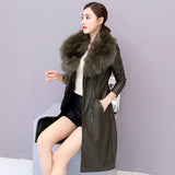 Wenkouban Women's Leather Jacket For Winter 2022 New Plus Velvet Warm Slim Big Fur Collar Long Leather Coat Female Outerwear Winter Coats
