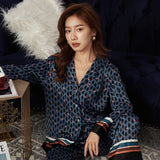 Wenkouban Women's Pajamas Set Luxury Style Flying Cranes Sleepwear Silk Like Nightie Leisure Home Clothes Nightwear Pyjamas Femme