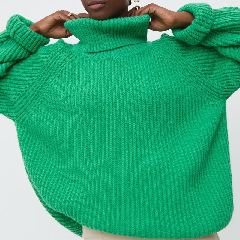 Wenkouban Women's Turtleneck Long Sleeve Sweater Knitted Green Casual Female 2022 Autumn Winter Jumper Elegant Ladies Pullover Sweaters