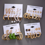 Wenkouban Boho Women's Earrings Vintage Punk Gold Color Metal Acrylic Big Circle Pearls Hoop Earring Set for Woman Girl Trend Jewelry 2022