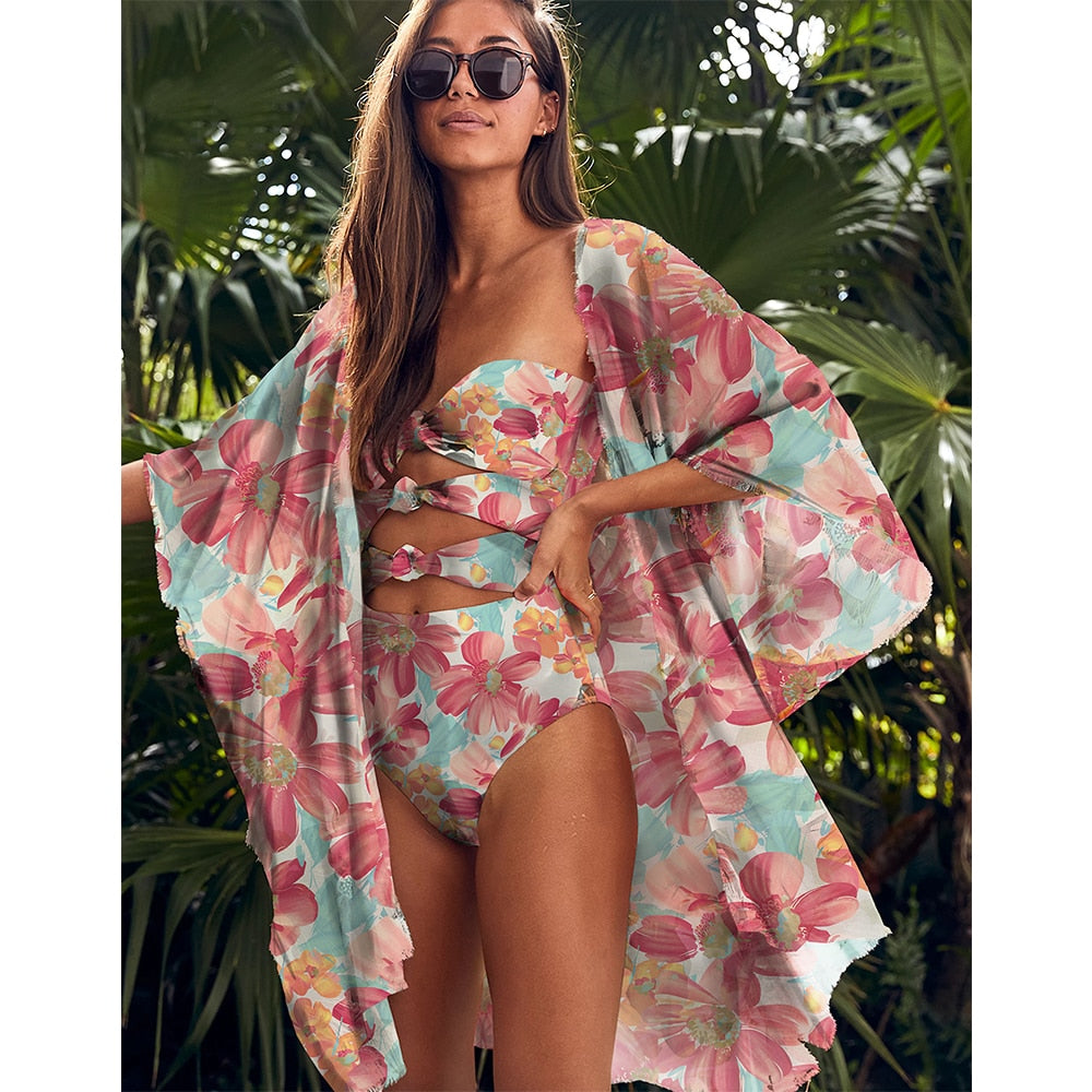 Beach Wear Print Bikini Swimwear Women Wrap Skirt Swimsuit High Waist 2022 Cover Up Sexy Sarong plage Beach Wear Bathing Suit