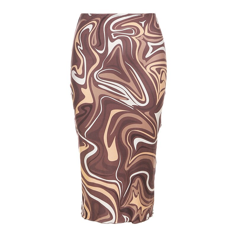 Y2K Skirts Womens 2022 High-Waisted Skirt Woman Fairy Grunge Vintage Clothes Streetwear Sexy Bodycon Printed Brown Skirt