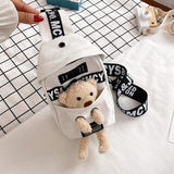 Wenkouban Cute Plush Toy Inside Chest Bag For Women Casual Canvas Bag Women Crossbody Bags Letter Print Strap Shoulder Bag Women Bolso Sac