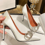 Wenkouban 2023 NEW Women Sexy Party Night Club Bow High Heel Shoes Lady Cute Silver Pumps Sweet Shoes Mujer