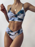 Wenkouban   Women Print Sports Bandeau Bikini 2023 Push Up  Marble Swimsuit High Waist Swimwear Female Bathing Suit Beachwear Bikini