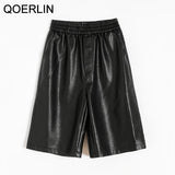 Graduation Gifts S-3XL Autumn PU Leather Shorts Women's Casual High Waist Wide Leg Half Trousers Korean Outerwear Loose Straight Shorts
