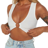 Wenkouban New Women Ladies Summer Sexy Leopard Crop Top Sleeveless Iron Hoop Connected Bra Top Party Club Pub Tank Tops