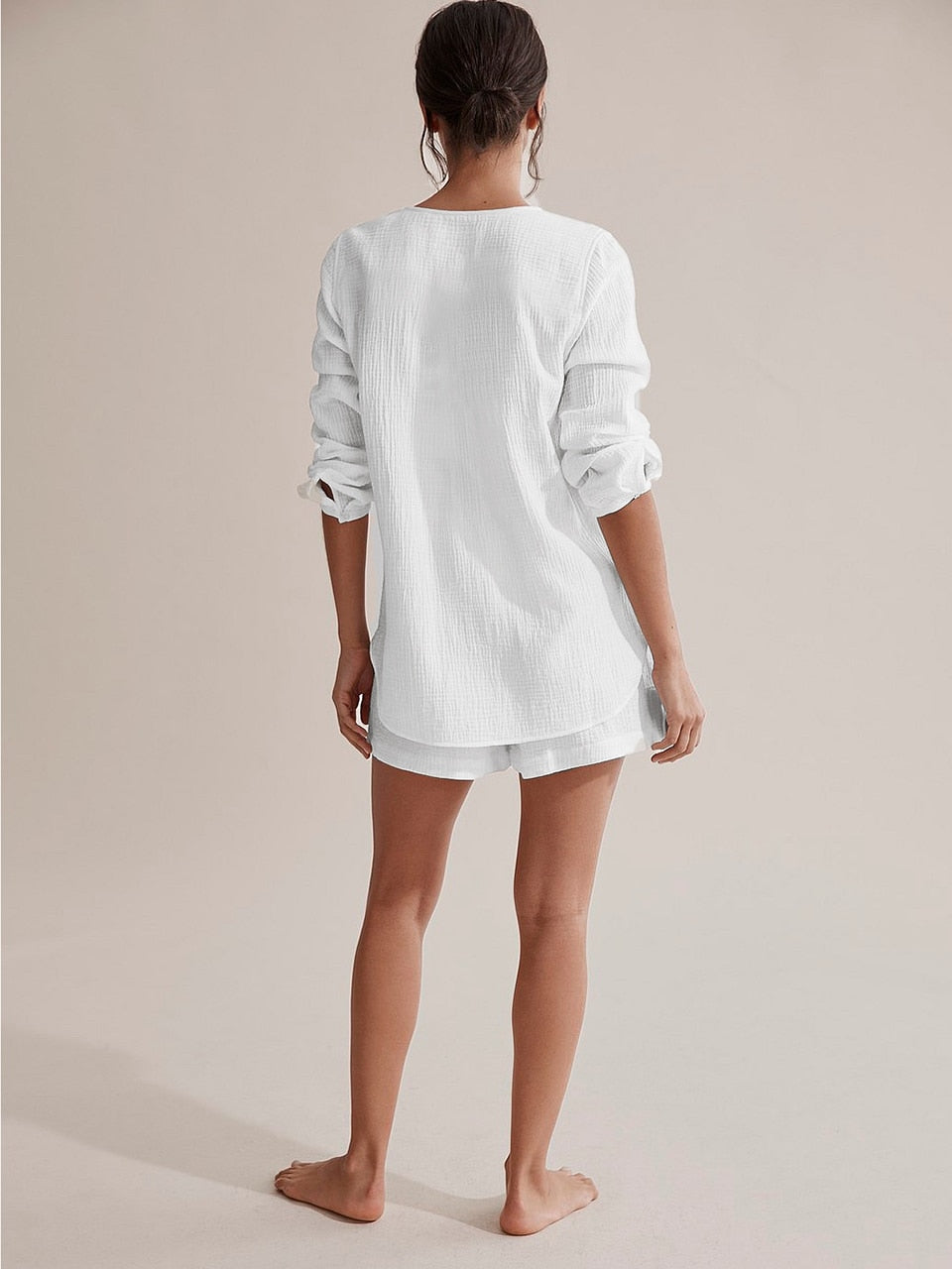 Wenkouban 100%Cotton Autumn Sleepwear Suits With Shorts Pijama Pocket Nightwear Single Breasted Women's Nightgown Full Sleeve Women Pajama