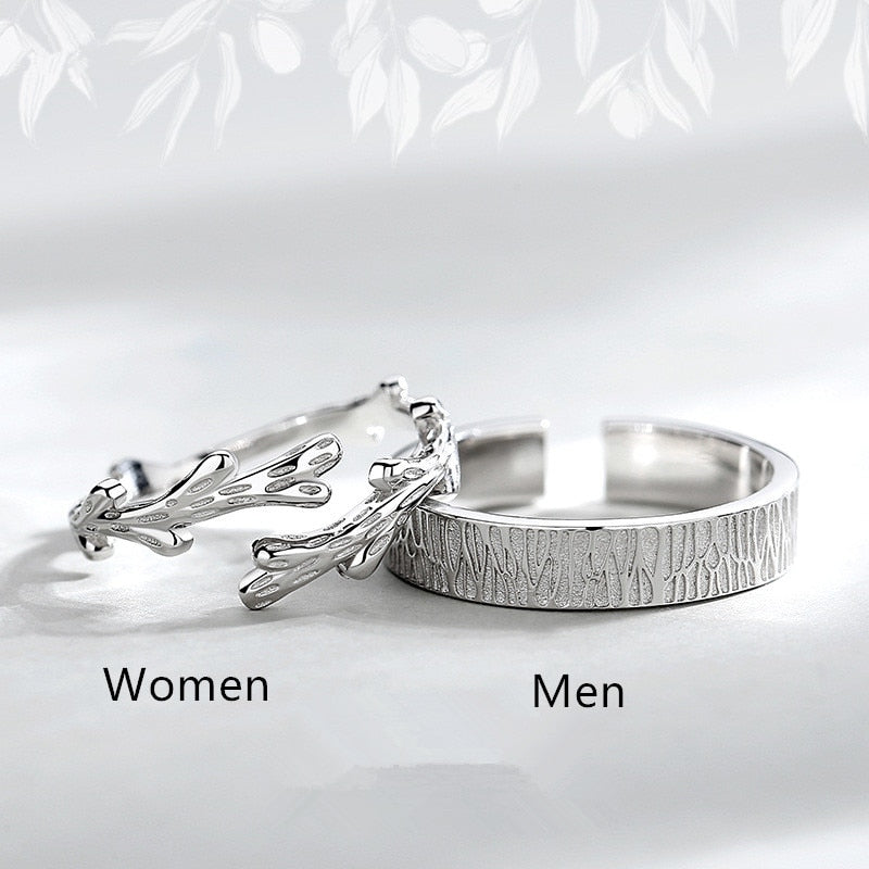 Wenkouban Sterling Silver Angel And Devil Couple Rings Wing Feather Opening Rings For Women Men Lovers Party Jewelry