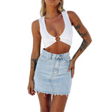 Wenkouban New Women Ladies Summer Sexy Leopard Crop Top Sleeveless Iron Hoop Connected Bra Top Party Club Pub Tank Tops