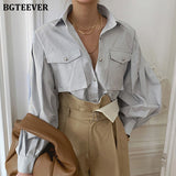 Chic Elegant Loose Single-breasted Shirts for Women 2022 Autumn New Fashion Full Sleeve Pockets Female Blouse Tops