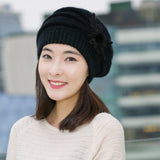 Hot Berets Hat Beanie Fashion Spring Autumn Winter Hat Warm Flower Knit Crochet Cute Casual Cap For Women's Girl Female