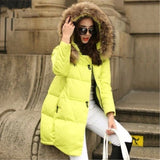 Wenkouban Women Parkas Long Thick Warm Jacket Hooded Fur Zipper Yellow Elegant Ladies Coats Solid Female clothing Parka Femme