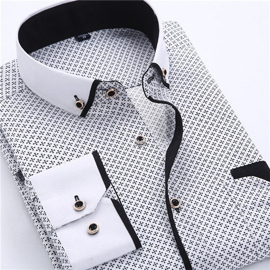 Big Size 4XL Men  Shirt 2022 New Arrival Long Sleeve Slim Fit Button Down Collar High Quality Printed Business Shirts MCL18