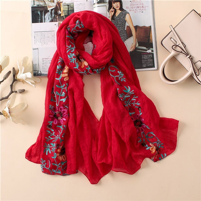 Christmas Gift 2021 Plain Embroider Floral Viscose Shawl Scarf From Indian Bandana Print Cotton Scarves and Wraps Soft Foulard Muslim Hijab Cap