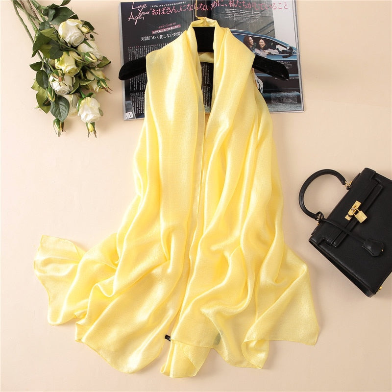 Wenkouban Luxury Brand Women Fashion Scarf Plain Solid Silk Linen Shawls Scarves Summer Lady Bandanas Pashmina Foulard Hijab 180*90Cm