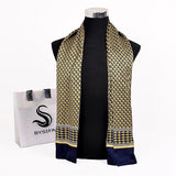 Christmas Gift Brand Men Silk Scarf Muffler Winter Fashion Accessory 100% Pure Silk Male Plaid Long Scarves Cravat Navy Blue 160*26cm