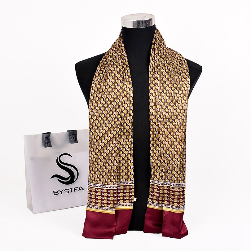 Christmas Gift Brand Men Silk Scarf Muffler Winter Fashion Accessory 100% Pure Silk Male Plaid Long Scarves Cravat Navy Blue 160*26cm
