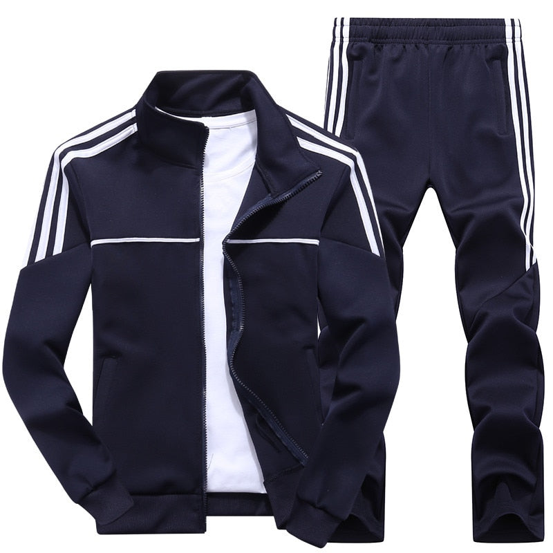 New Men's Set Spring Autumn Man Sportswear 2 Piece Sets Sports Suit Jacket+Pant Sweatsuit Male Tracksuit Asia Size L-4XL