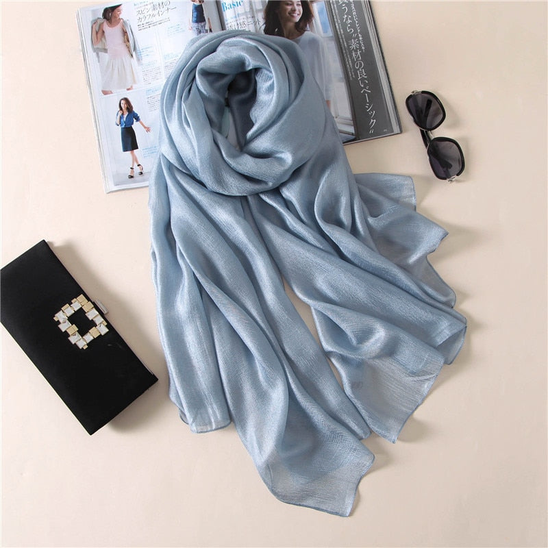 Wenkouban Luxury Brand Women Fashion Scarf Plain Solid Silk Linen Shawls Scarves Summer Lady Bandanas Pashmina Foulard Hijab 180*90Cm