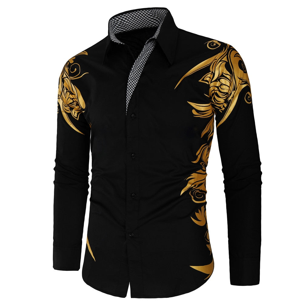 Wenkouban Spring Autumn Features Shirts Men Casual Gold Shirt New Arrival Long Sleeve Casual Slim Fit Male Shirts