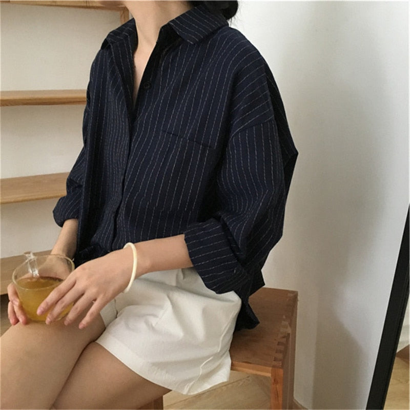 Christmas Gift 2021 Mazefeng Spring Autumn Female Shirts Women Striped Shirts Office Lady Style Women Shirts Solid Fashion Long Sleeves