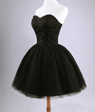 New arrival elegant women short prom dress black lace up princess sweetheart beading fashion women black prom dress