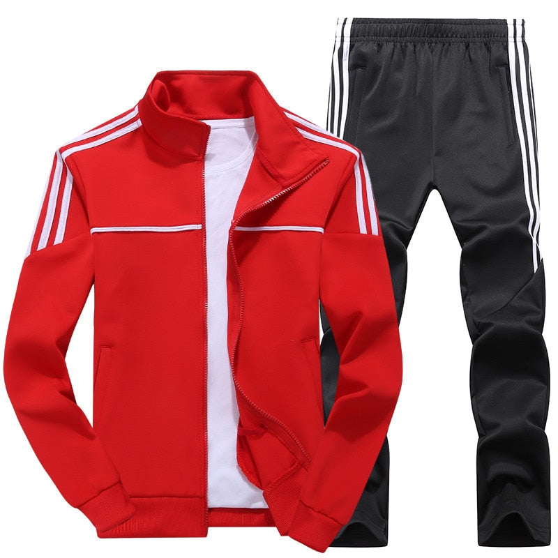 New Men's Set Spring Autumn Man Sportswear 2 Piece Sets Sports Suit Jacket+Pant Sweatsuit Male Tracksuit Asia Size L-4XL