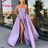 Prom Dresses 2021 with High Slit Satin Purple Vestidos De Gala Evening Party Dresses Prom Gown Robe De Soiree