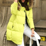 Wenkouban Women Parkas Long Thick Warm Jacket Hooded Fur Zipper Yellow Elegant Ladies Coats Solid Female clothing Parka Femme