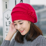 Hot Berets Hat Beanie Fashion Spring Autumn Winter Hat Warm Flower Knit Crochet Cute Casual Cap For Women's Girl Female
