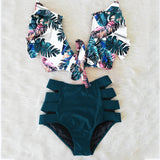 High Waist Ruffled Sexy Bikini Set 2022 Flounce Biquini Swimwear Women Two Pieces Swimsuit Floral Beachwear V-Neck Bathing Suit